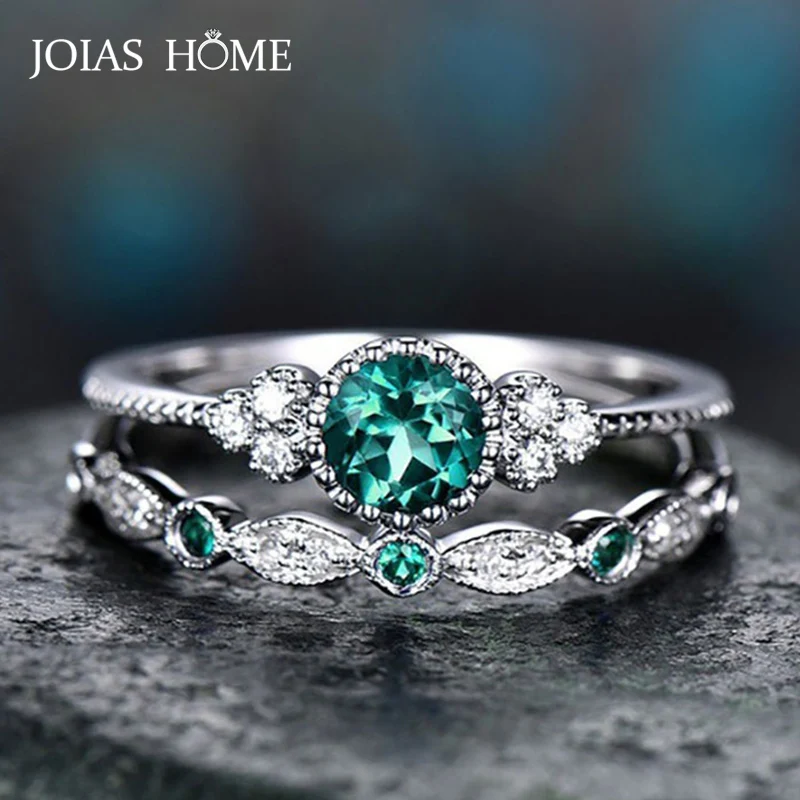 

JoiasHome 925 Silver ring for women with round sapphire gemstones engagement female wedding party gift silver fine jewelry