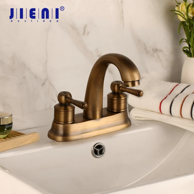 

JIENI Antique Brass 360 Swivel 2 Handles Stream Spout Bathroom Basin Vessel Sink Vanity Mixer Tap Faucet Bathtub Mixer Faucet