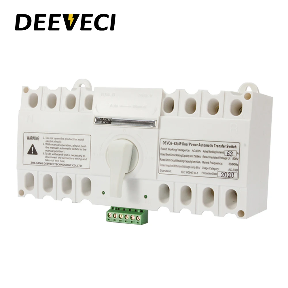 DEEVECI 16A 32A 40A 63A ATSE 220V 4P переключатель переключения с автоматическим переключением двойной мощности CE ATS для домашнего использования, белого цвета.