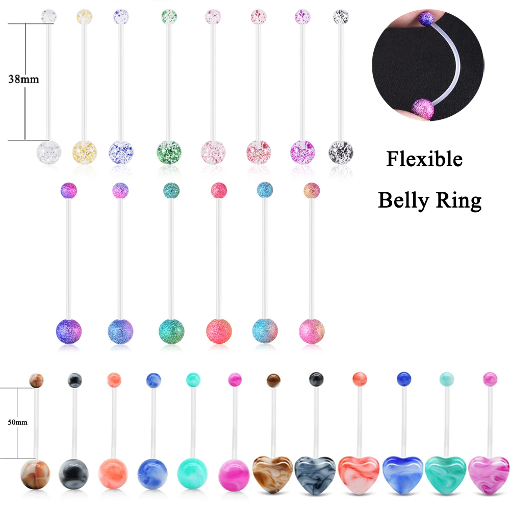 

6PCS/Lot Mixed Color Flexible Bioplast Pregnancy Belly Button Rings Acrylic BlingBling Balls Navel Rings Piercing Women Jewelry