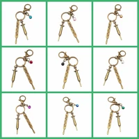 new design 9 color stone bronze medical key chain needle syringe cute pendant keyring jewelry medical graduate gift