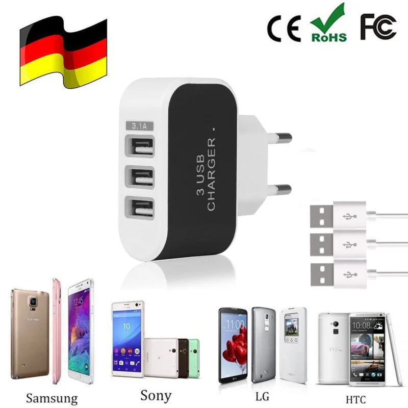 POWSTRO 3 USB порта Micro зарядное устройство адаптер для зарядки концентратор вилка