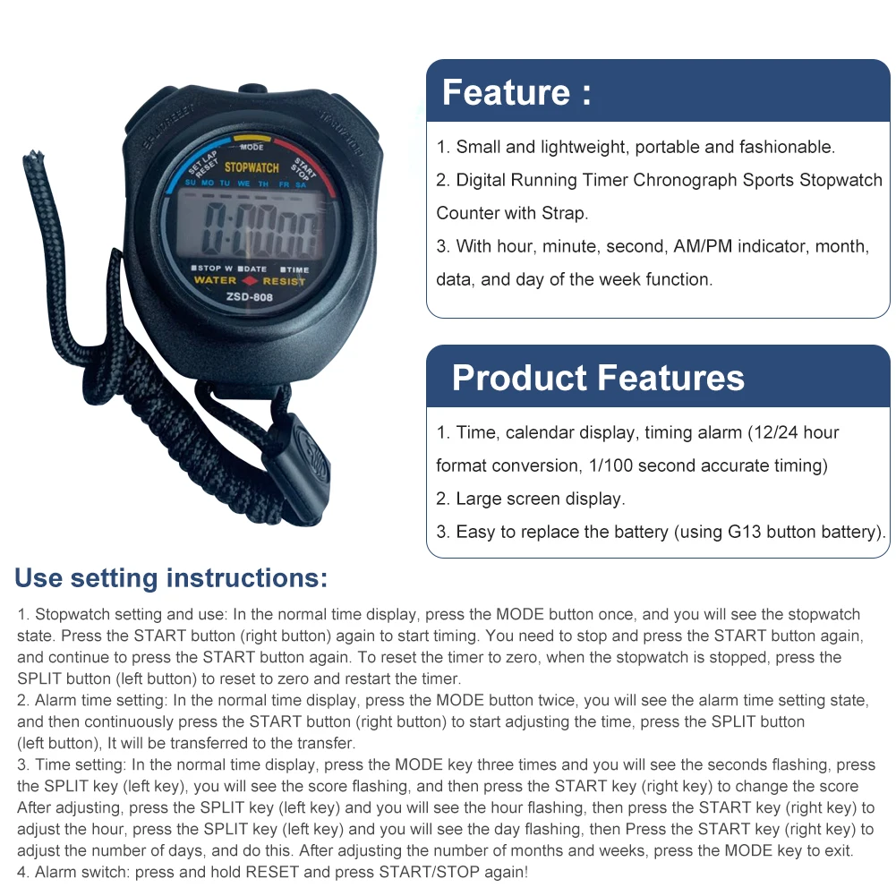 

New Mens Watch Digital Sport Watch Waterproof Watch Digital Handheld LCD Stopwatch Timer Chronograph Time Counter Sport Alarm
