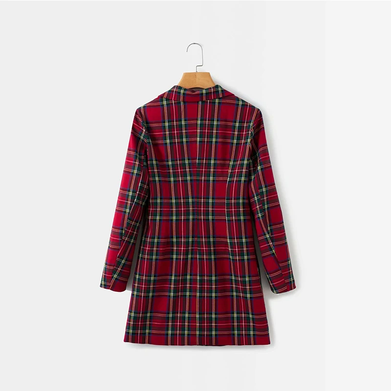 

Vintage plaid long sleeve women's blazers and jackets autumn notched double breasted office lady outwear tops casual blazer