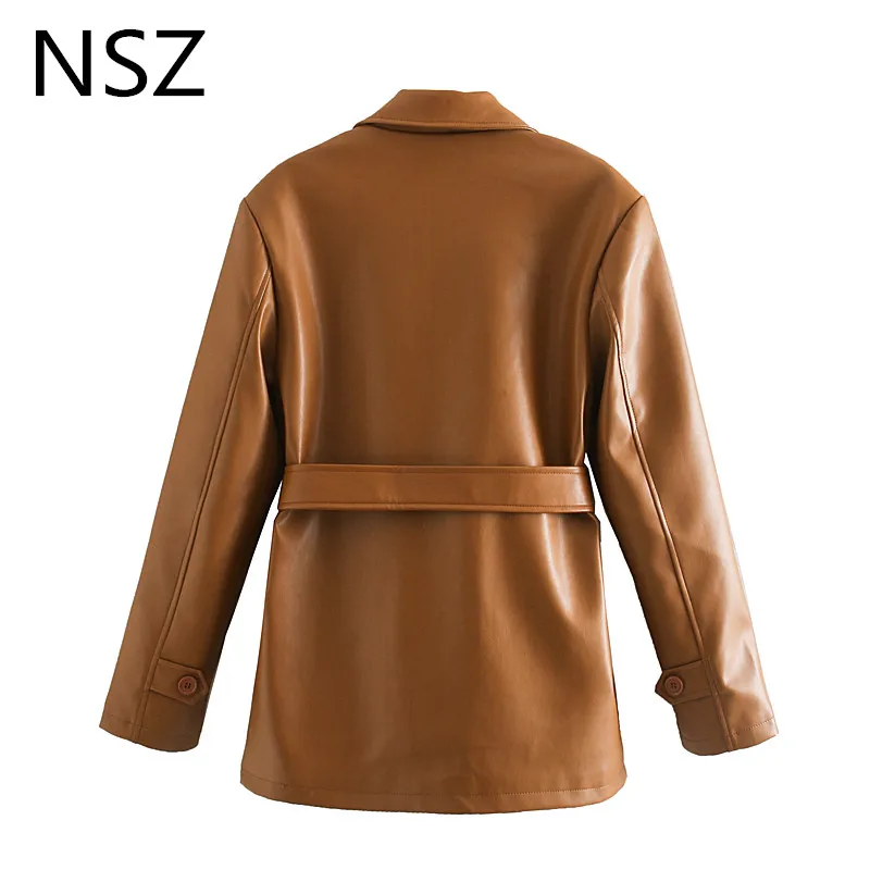 NSZ Женская однотонная куртка из искусственной кожи с длинным рукавом и карманом