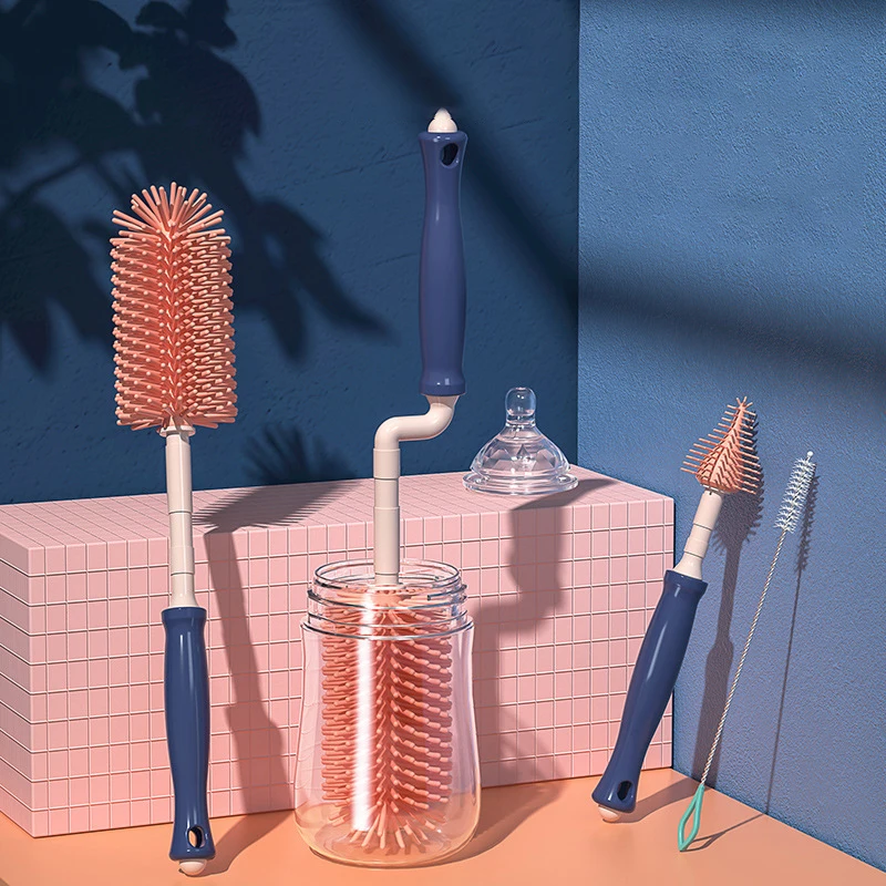 

Силиконовая щетка для бутылки с вращением на 360 градусов, Детские щетки для чистки соски, чашки, соски, набор ручных мягких насадок для полив...