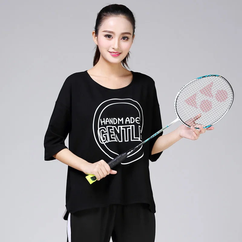 Свободные топы для тренировок женщин черный белый серый короткий рукав женский