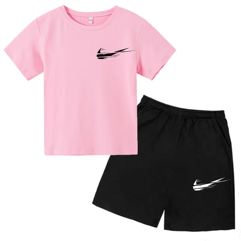 

Boys Suit 2021 New Printed Suit Girls and Boys Fashion Casual Sports Suit Summer Two-piece T-shirt Shorts Baby Cotton Sportswear