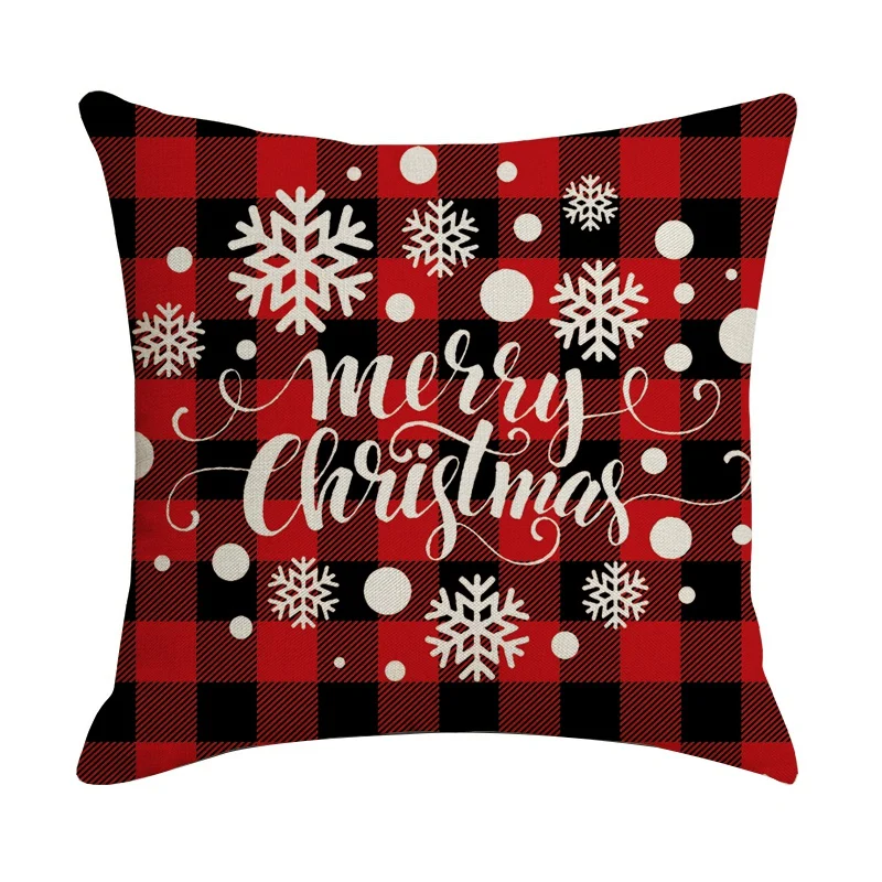 

45cm Merry Christmas Pillowcase Red Plaid Santa Square Home Decor Linen Pillow Cases Cushion Covers for Sofa Car Gift