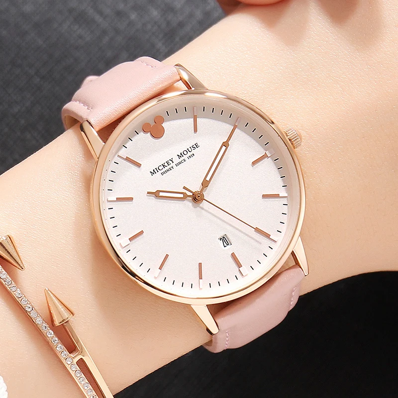 Женские часы Disney кожаные брендовые простые кварцевые с календарем детские
