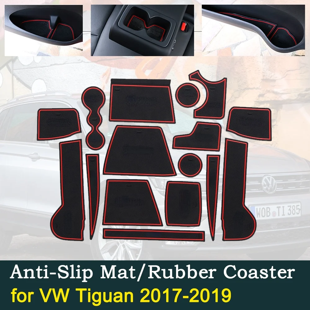 

Anti-slip Pat Mat Water Coaster Car Groove Rubber Cushion Stickers Accessories for VW Tiguan 2017 2018 2019 2 MK2 for Volkswagen