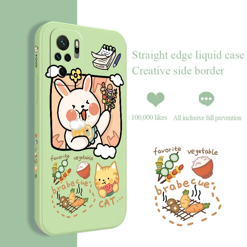 

For Xiaomi Redmi Note 10 10S 9T 9 8 7 Pro Max Redmi 9 9A 9T K40 K30 K20 Pro Case Chef Bear Square Liquid Slicone Phone Cover