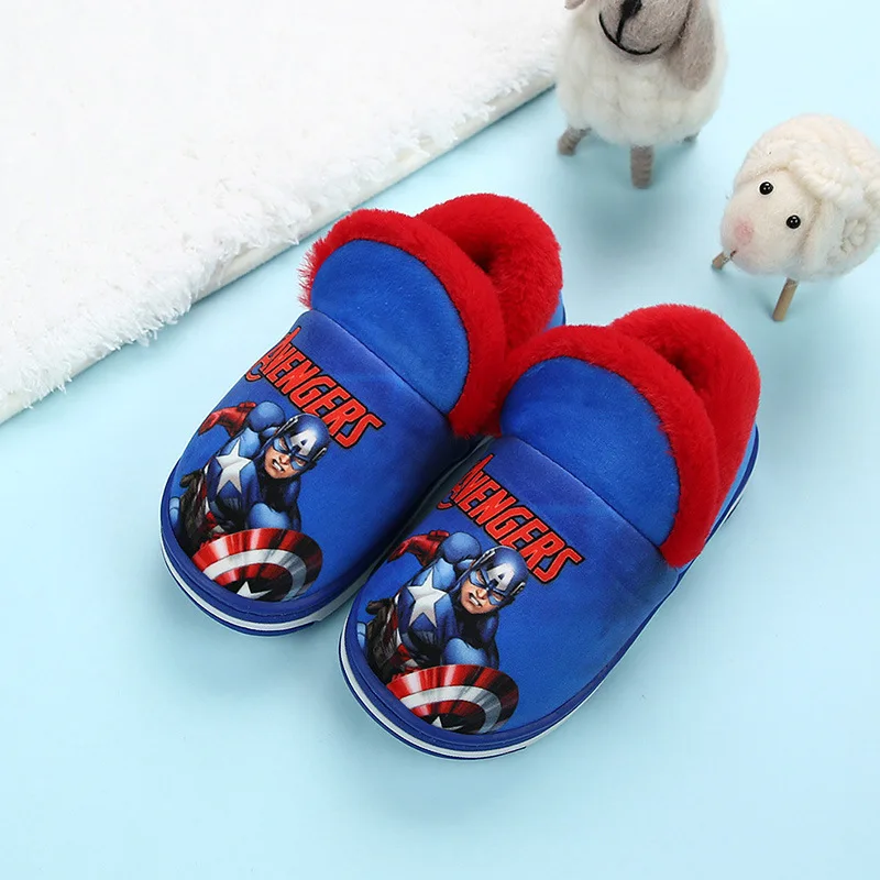 Зимние плюшевые тапочки для маленьких мальчиков детские домашние Marvel теплые с