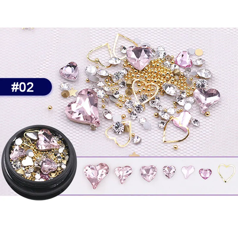 1 коробка разноцветные стразы в форме сердца круглые хрустальные украшения 3D