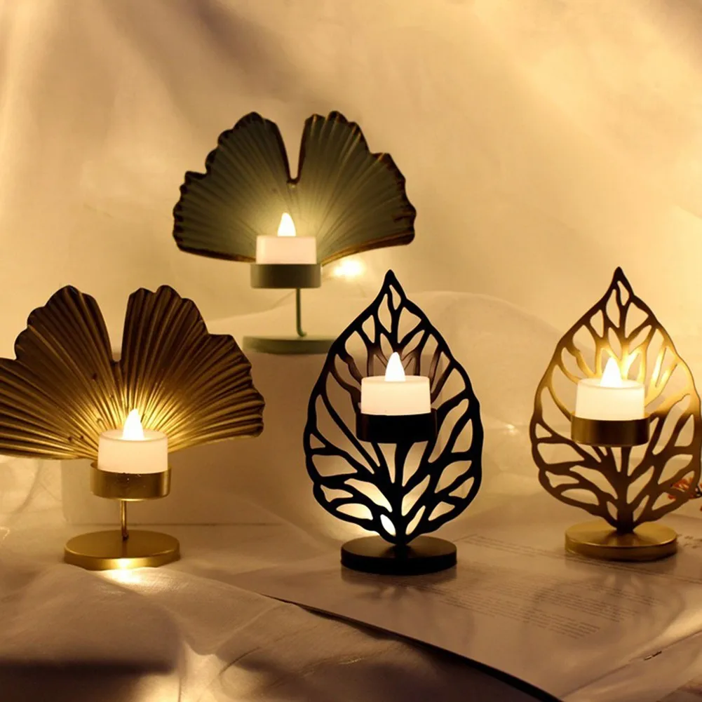 

Modern Nordic Wrought Iron Leaves Candle Holders Decorativel For Dinner Table For House Warming Ceremony Weddings