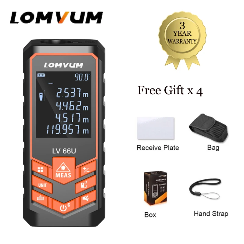 

LOMVUM 120M Laser Rangefinder LV 66U Handhold Digital Laser Distance Meter Electrical Level Tape Laser Distance Measurer