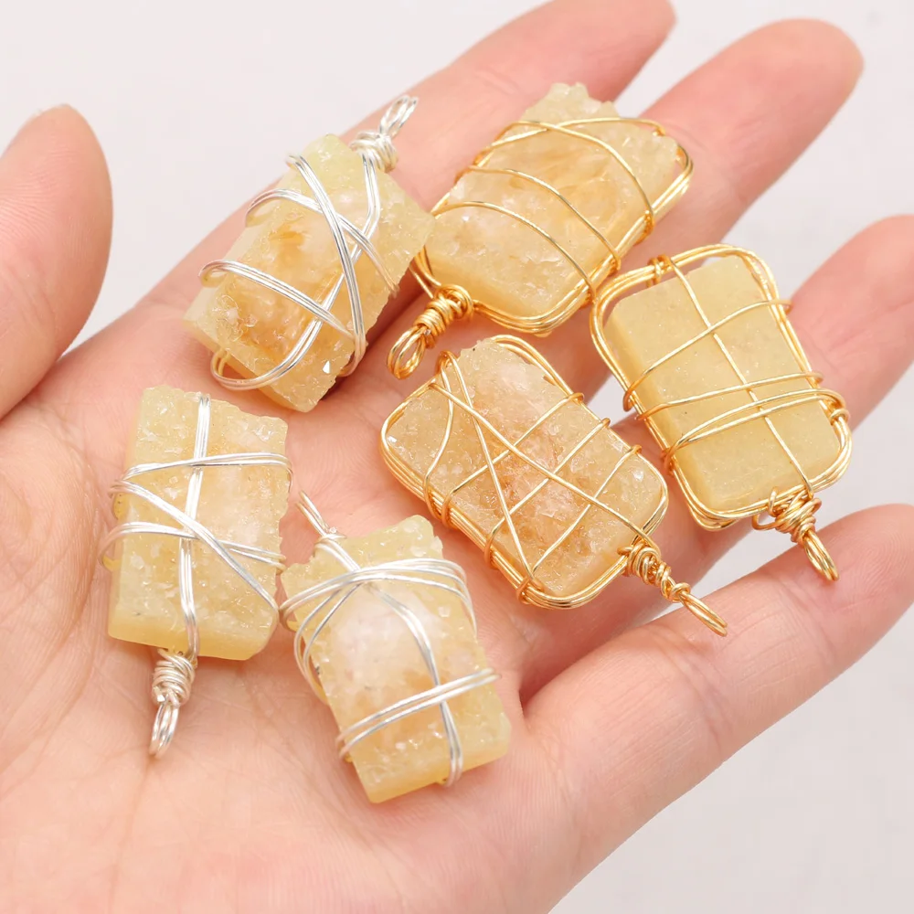 Классический Прямоугольный кулон из серебряной проволоки с натуральным