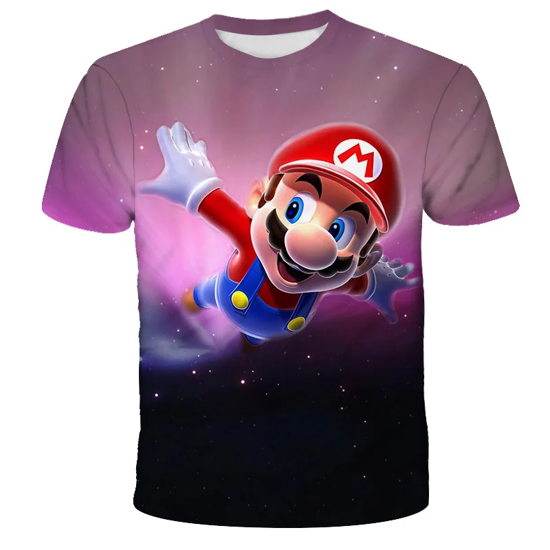 

2021 Summer new hot sale children 3D cartoon T-shirt Harajuku style classic game Super Mario boy girl O-neck short-sleeved shirt