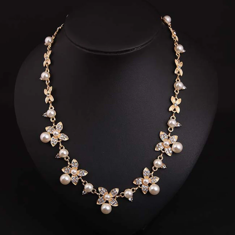 Ожерелье с искусственным жемчугом стразы цепочка цветком ожерелье бусы колье