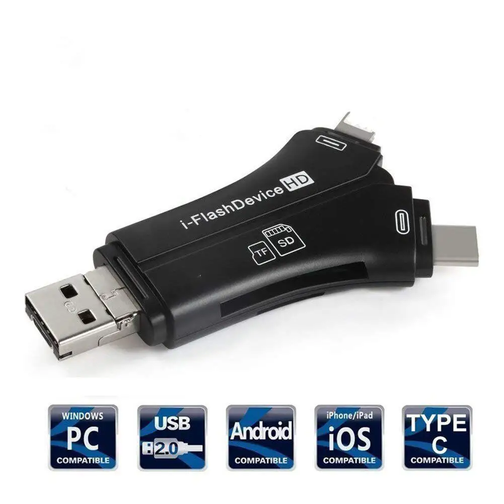 4 в 1 i флеш-накопитель USB Micro SD и TF кардридер адаптер для iPhone pro 11 X max 5 6 7 8 iPad Macbook Android