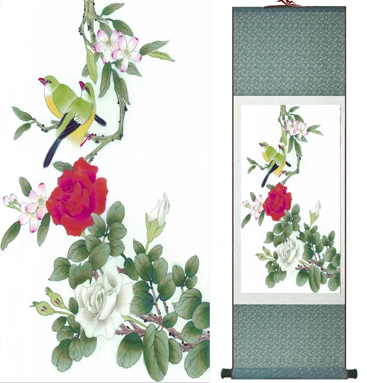 Оптовая цена традиционные птицы и цветы живопись Весна Чернила мыть шелк