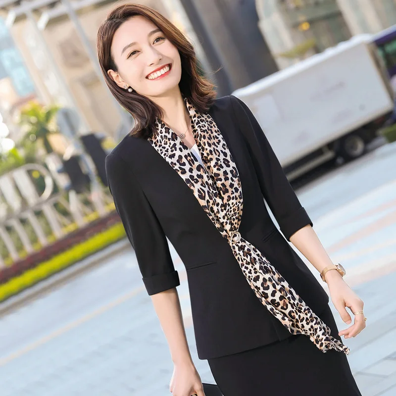 Деловой костюм для женщин комплект с юбкой 2020 новый летний Леопардовый пиджак