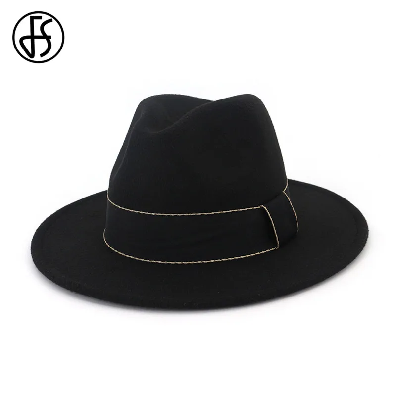 Женская шляпа с широкими полями FS лентой модный топ джазовая Кепка унисекс