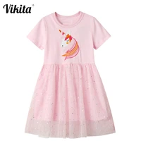 vikita kids unicorn dress for girls toddlers summer princess dress children licorne costumes toddlers short sleeve vestidos