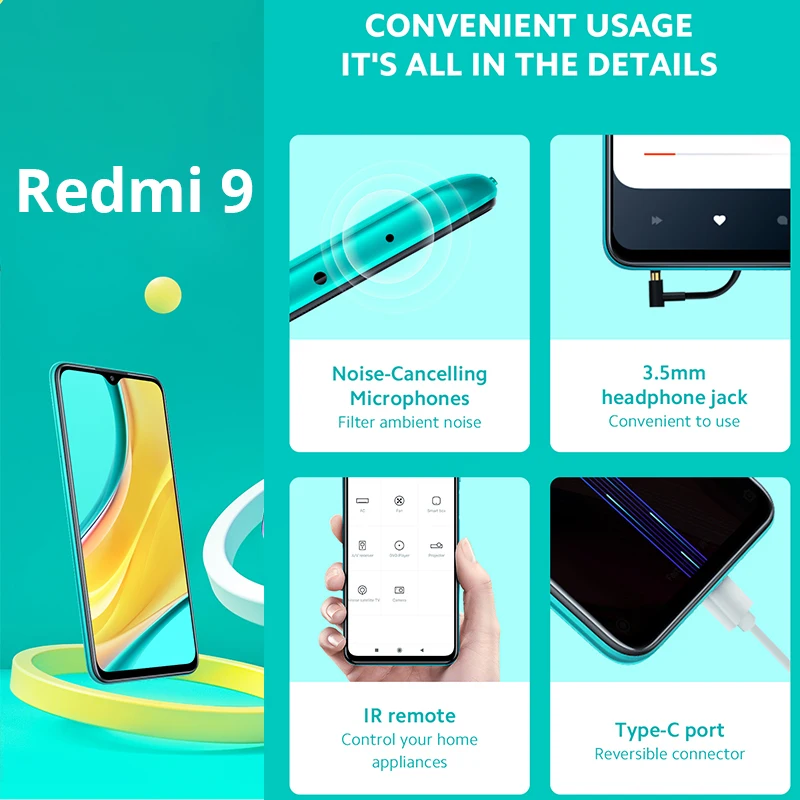 Глобальная версия Xiaomi Redmi 9 3 Гб оперативной памяти 32 встроенной смартфон 13MP AI quad