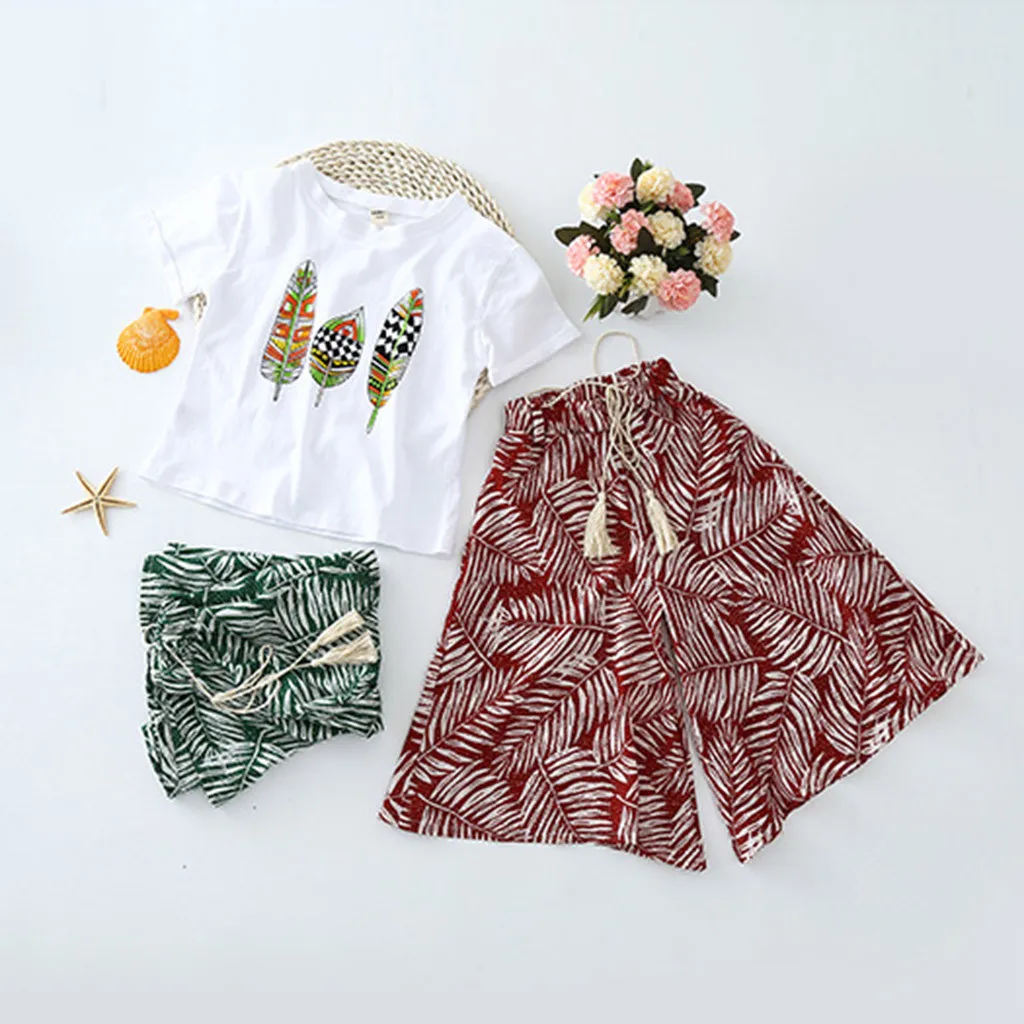Комплект одежды из 2 предметов для маленьких девочек футболка с принтом топ +