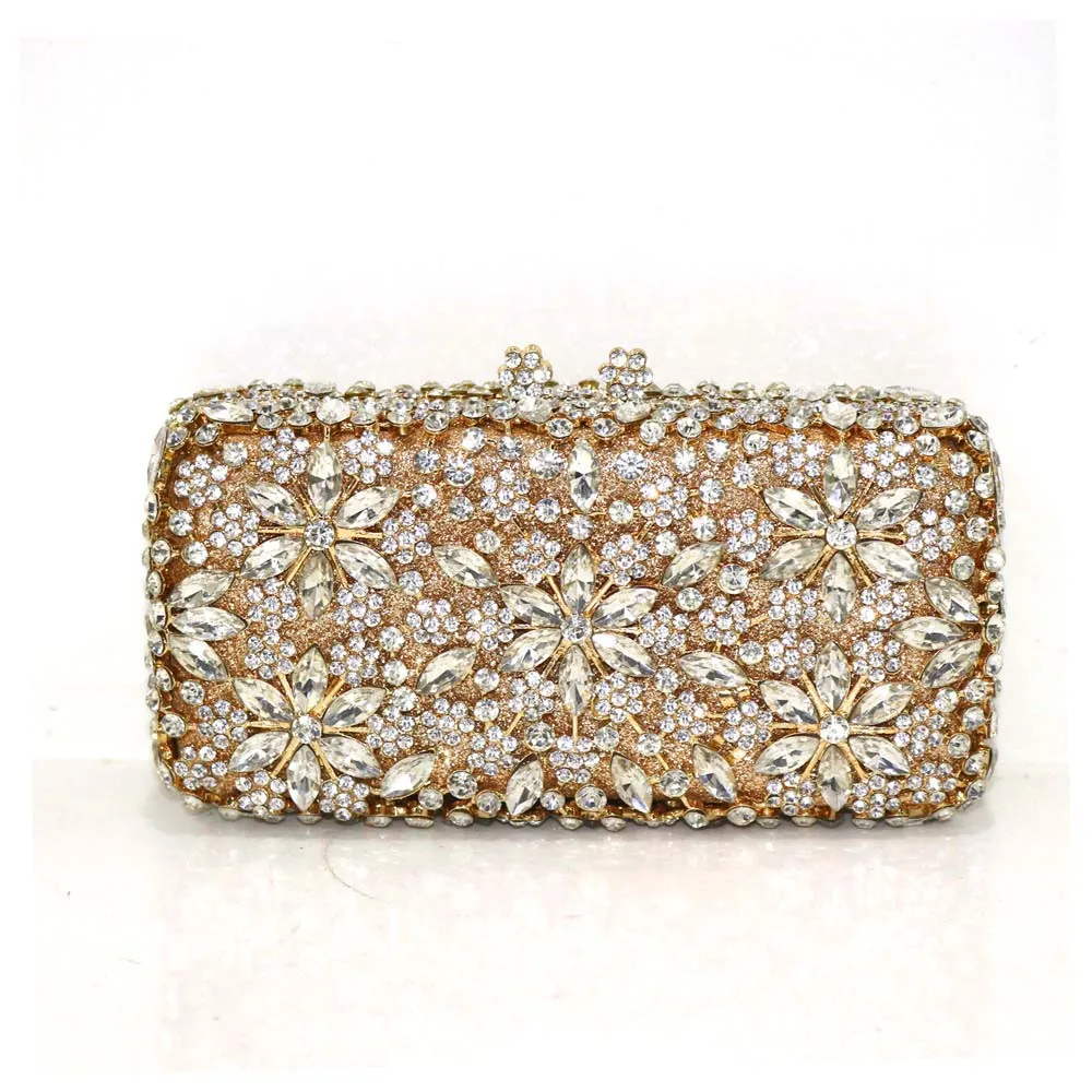 Party Small Purse Women Evening Bag 3D Flower Rhinestones Small Purse Wedding Dress Bridal Diamond Chains Shoulder Handbags