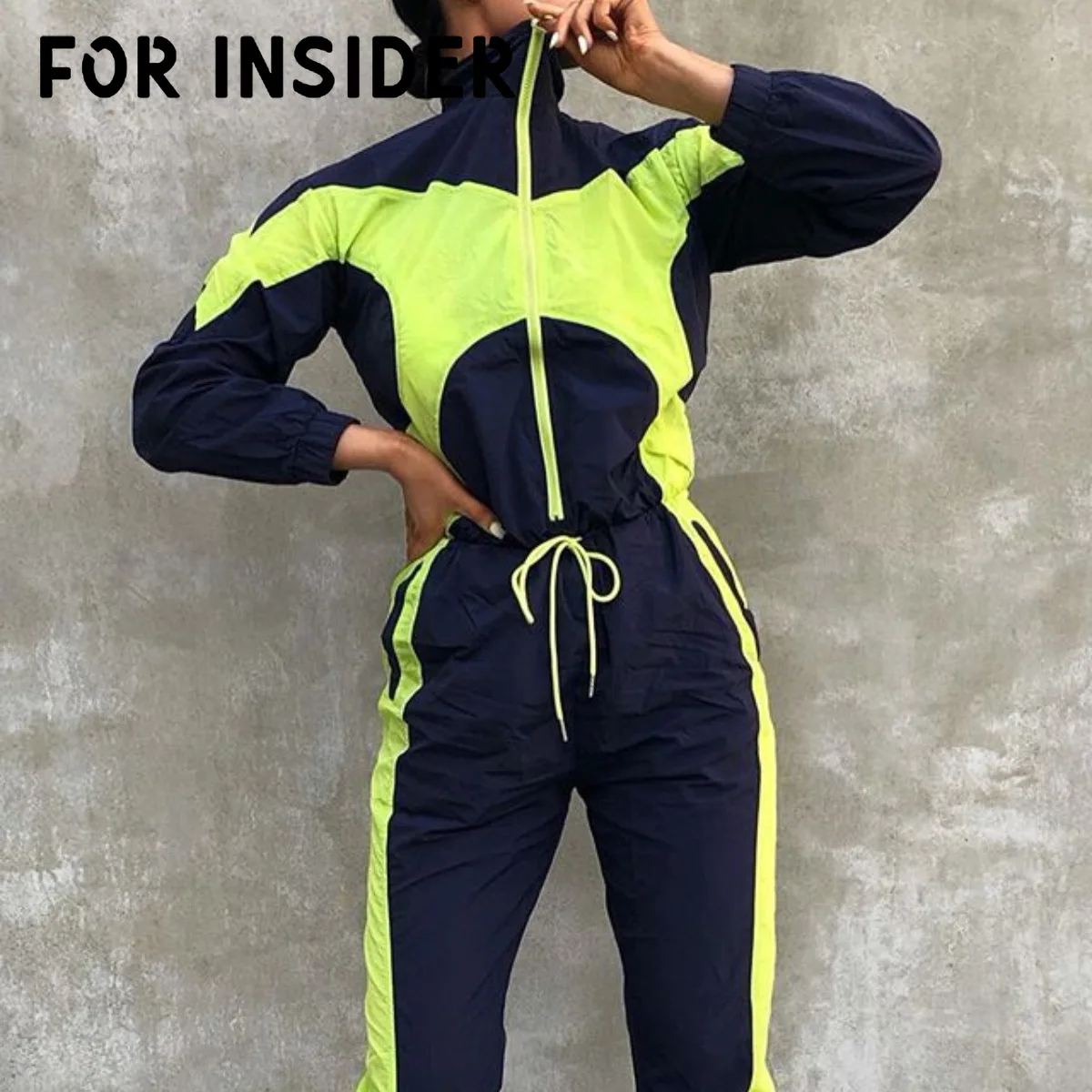 Для Insider неоновый зеленый лоскутный фитнес комбинезон Осенний полный рукав на