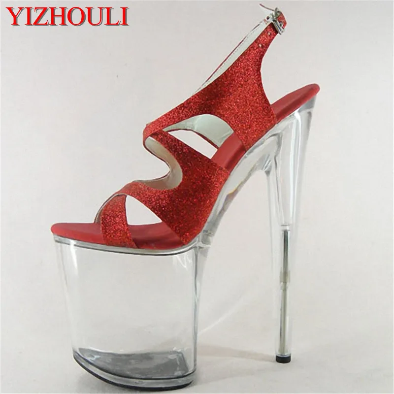 20cm ultra high heels sandals open toe glitter wedding shoes platform cheongsam shoes 8 inch Clear formal dress Dance Shoes