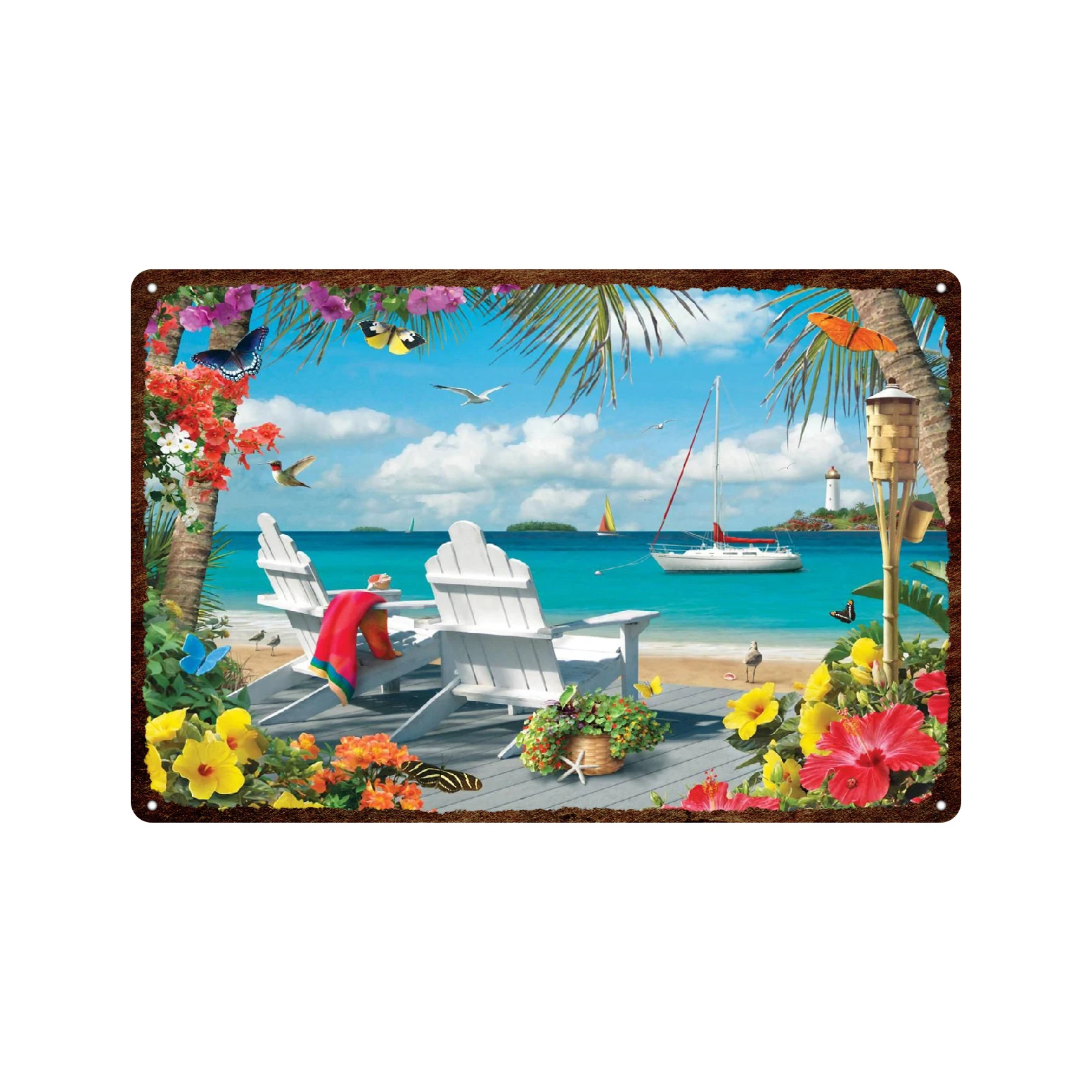 

Beer Wine Summer Beach Metal Plate Coconut Parrot Tin Signs Plaque Wall Art Home Garden Bar Restaurant Vintage Decor