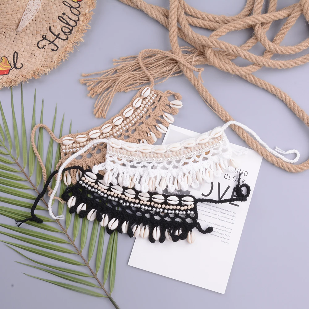 Женский ошейник из ракушек цвета слоновой кости пляжный чокер летнее ожерелье в