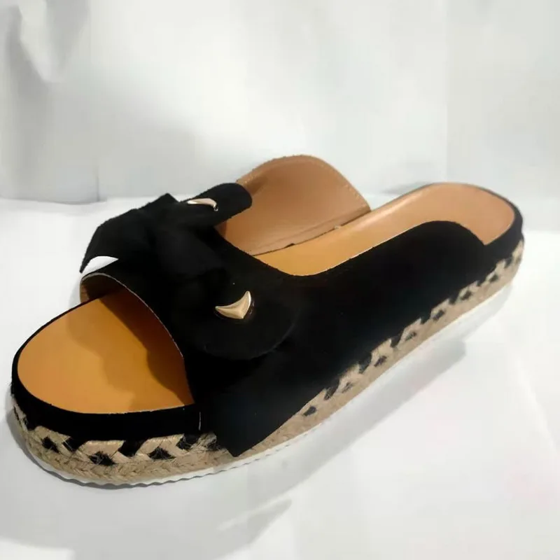 

Litthing 2021 Platform Flip Flops Women Butterfly Solid color Woven Thick Sole Slippers Genuine Leather Slipper High Heel Shoes