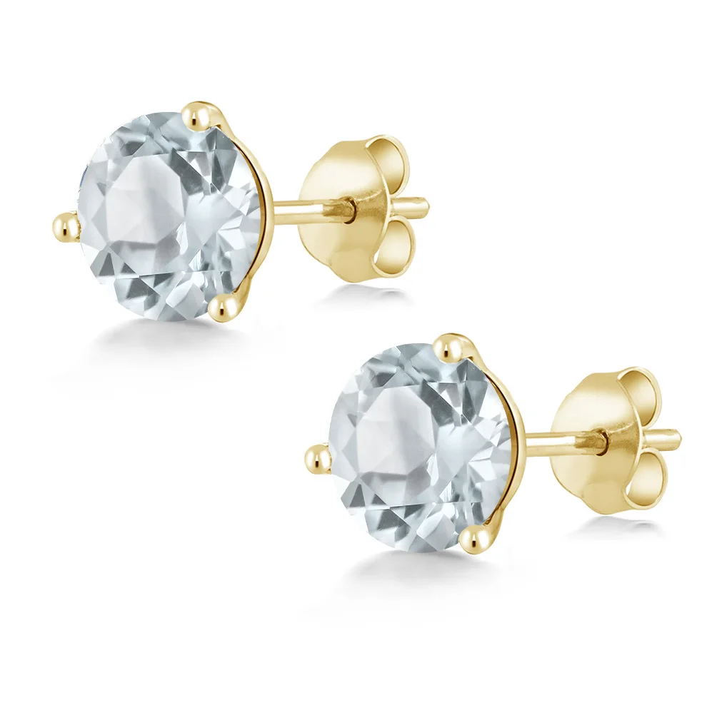 1 80 Ct круглые 6 мм Небесно-Голубой топаз 14K желтое золото мартини серьги-гвоздики |