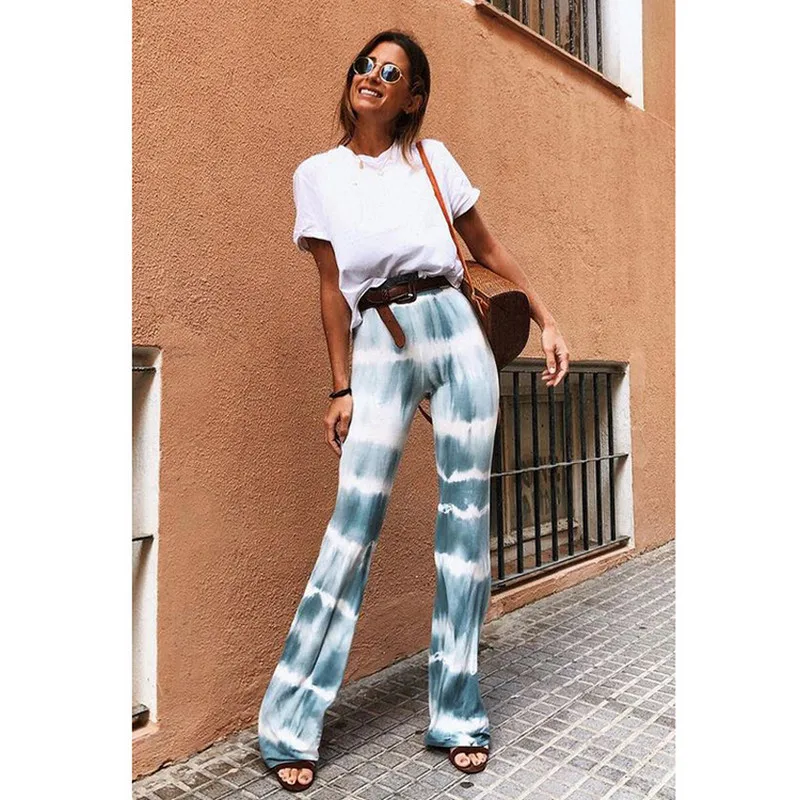 

2020 New Autumn Womens Flared Pants Fashion Elastic High-Waist Trousers Stripes Casual Loose Slimming Pants Womens Bottoms Pants