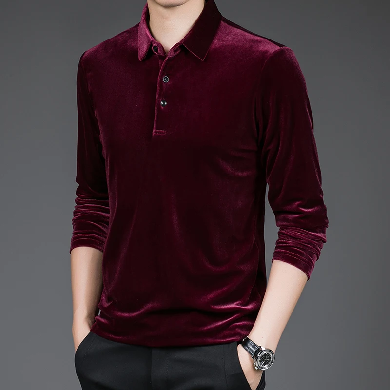 Рубашка-поло мужская с длинным рукавом брендовая люксовая приталенная