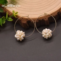 glseevo natural freshwater white pearl hoop earrings for women party flower ball shape original exquisite jewelry ge1001a
