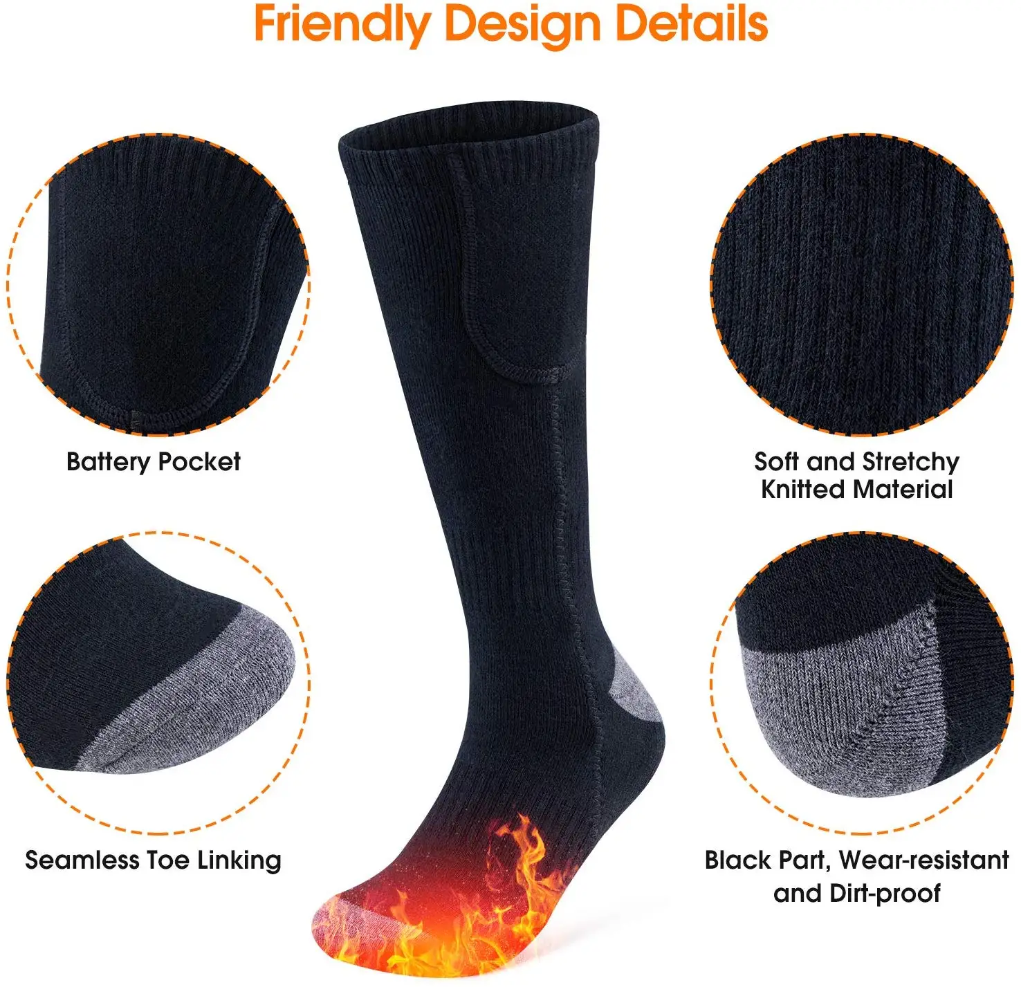 3 уровня Регулируемый Подогрев теплые носки для детей Перезаряжаемые Батарея