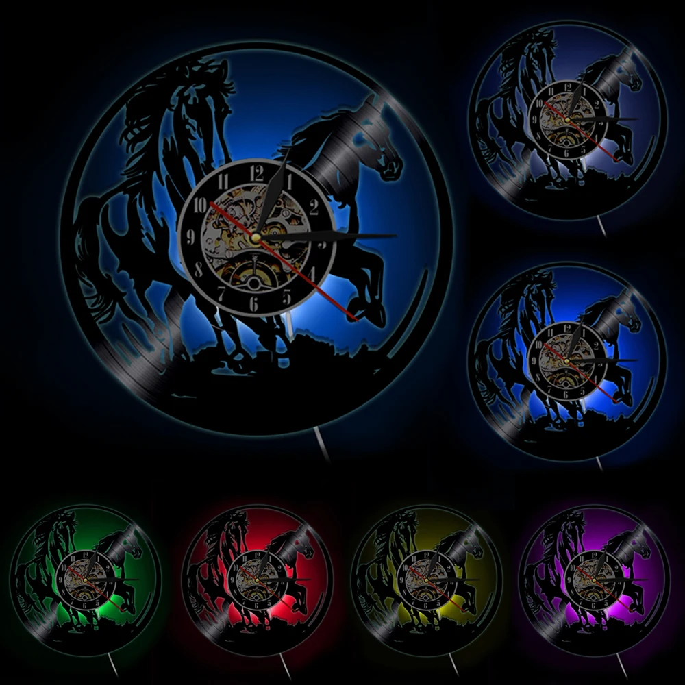 Настенные часы с рисунком дикой и свободной беговой лошади настенные силуэтами