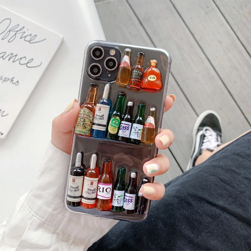 

IPhone 11pro Max Apple x case transparent XS Max suitable for 8plus iPhone XR 7 8 se2 creative stereo wine bottle