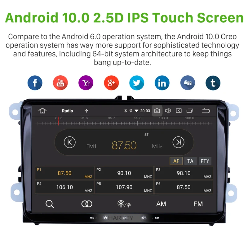 

Harfey 9" Android 10.0 GPS Car Radio 2 din Multimedia Player For VW Golf Jetta Tiguan T5 B7 Passat MK5 Seat Leon Skoda Octavia