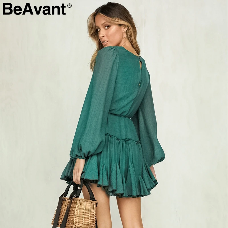Женское короткое вечернее платье BeAvant элегантное зеленое уличное из хлопка с