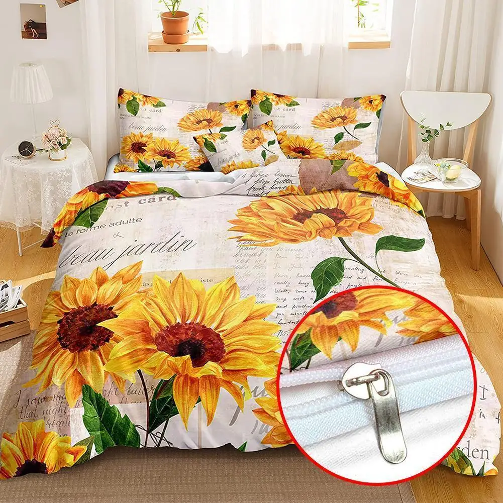 

Yellow Sunflowers Duvet Cover Set Flowers Pattern Printed Bed Set Cover Bedding Bed Size Twin/Queen/King Kids Quilt Set Flo N6Y8