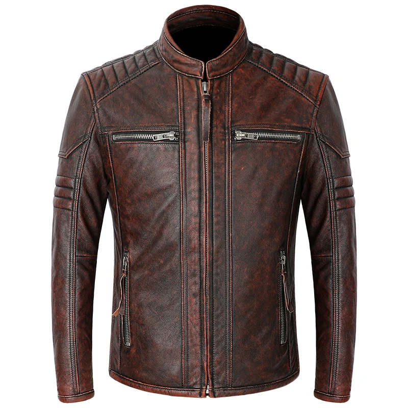 Настоящая Мужская Тяжелая мотоциклетная куртка в стиле ретро винтажное