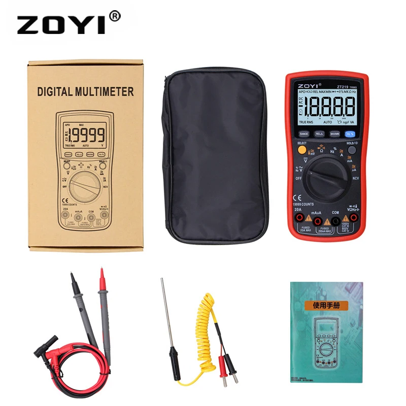 ZOYI ZT-219 Цифровой мультиметр 19999 отсчетов истинный Rms мультиметр-транзистор тест er