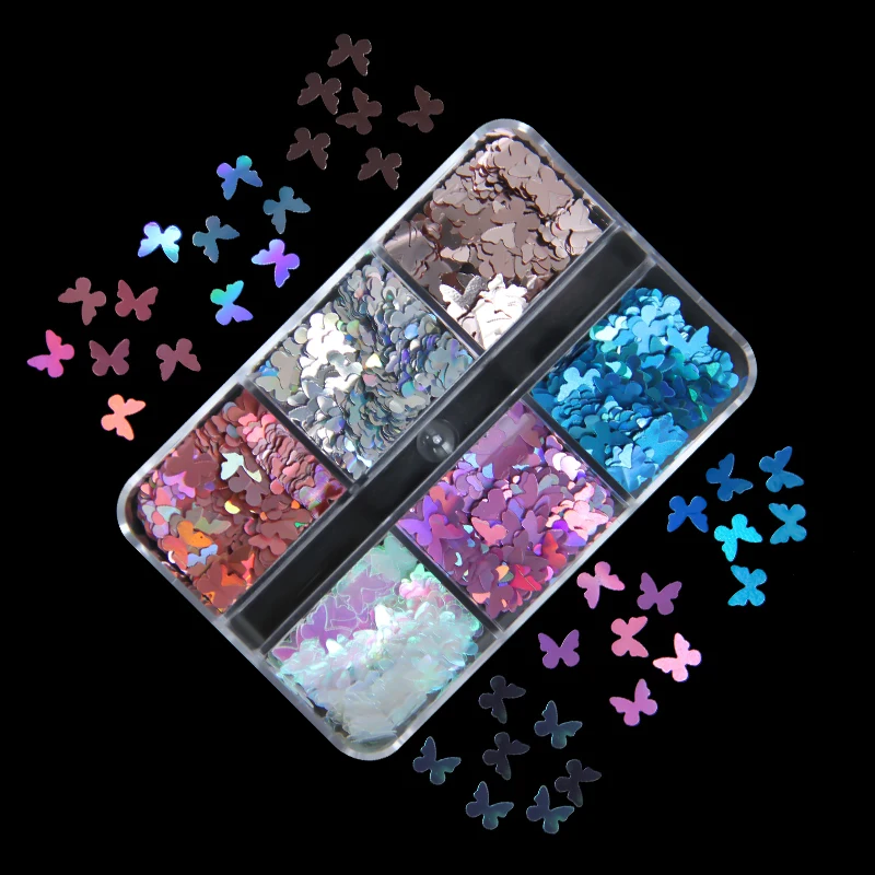 

6 Grids Holographic Nail Glitter Butterfly Star Shape Sequins 3D Sparkly Flakes Paillette Manicure DIY Nail Art Decorations