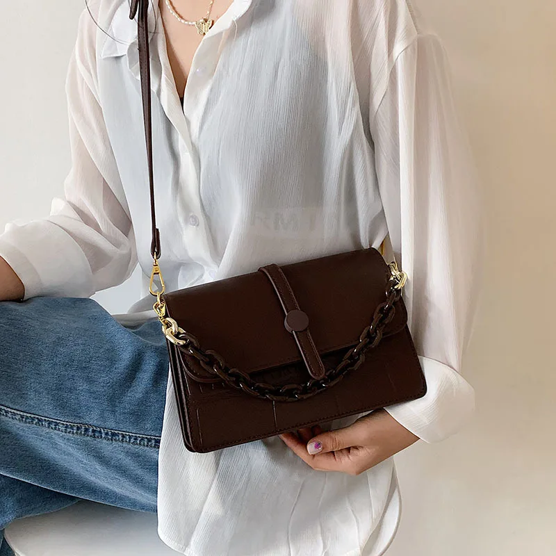 

High Quality Retro Casual Small Square Bag Thick Chain Female Bag 2021 New Korean Fashion Ladies One-shoulder Messenger Bag